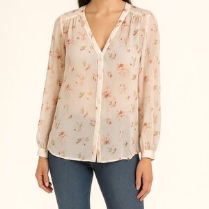 Joie Silk Rose Floral Print Long Sleeve Blouse Size S